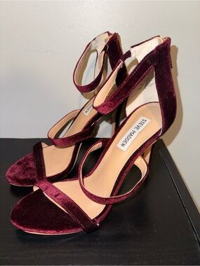 Steve Madden Deep Burgundy Velvet Ankle-Strap Heels